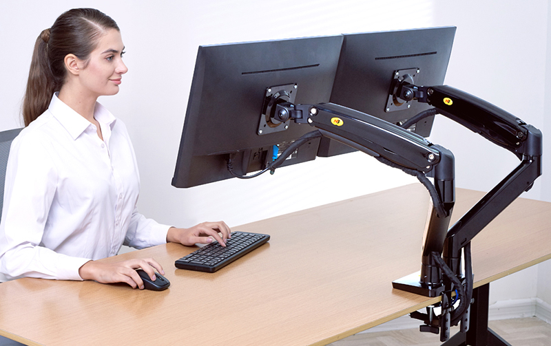 NB F195A Aluminum 22-32 inch D - Dual Monitor Arm 评论和价格