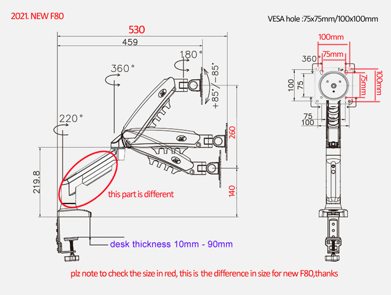 NEW NB F80 17-30' Desktop LED  - Dual Monitor Arm 评论和价格
