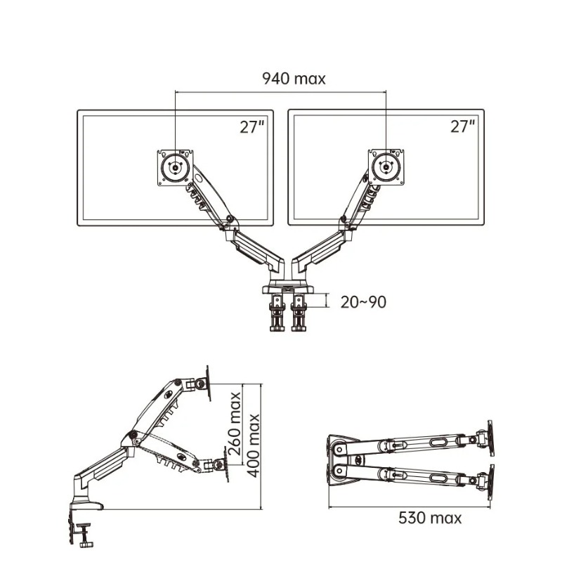 Desktop NB F160 + FP-2 Gas Spr - Dual Monitor Arm 评论和价格